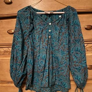 Cleobella Teal and Brown Patterned Blouse